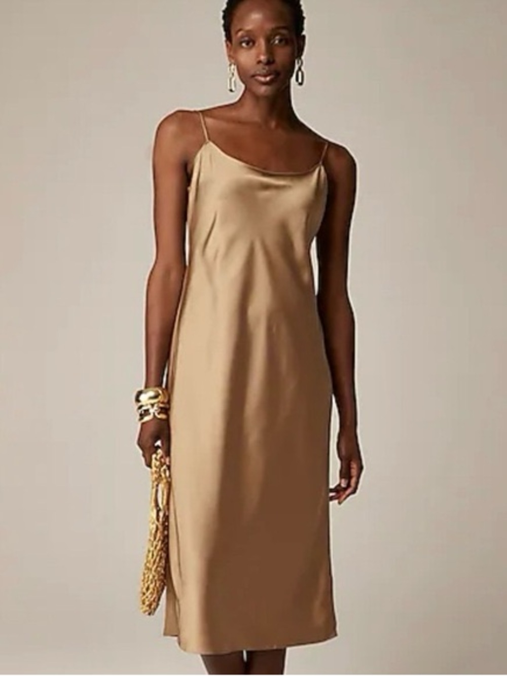 J. Crew Satin Slip Dress in Camel Brown